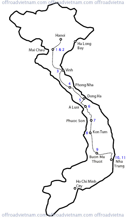 Map for Motorcycle touring Ho Chi Minh Trail in 11 days